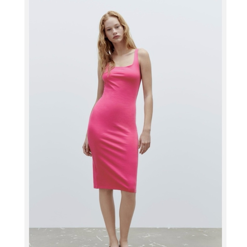 NWT Zara Vibrant Pink Midi Dress